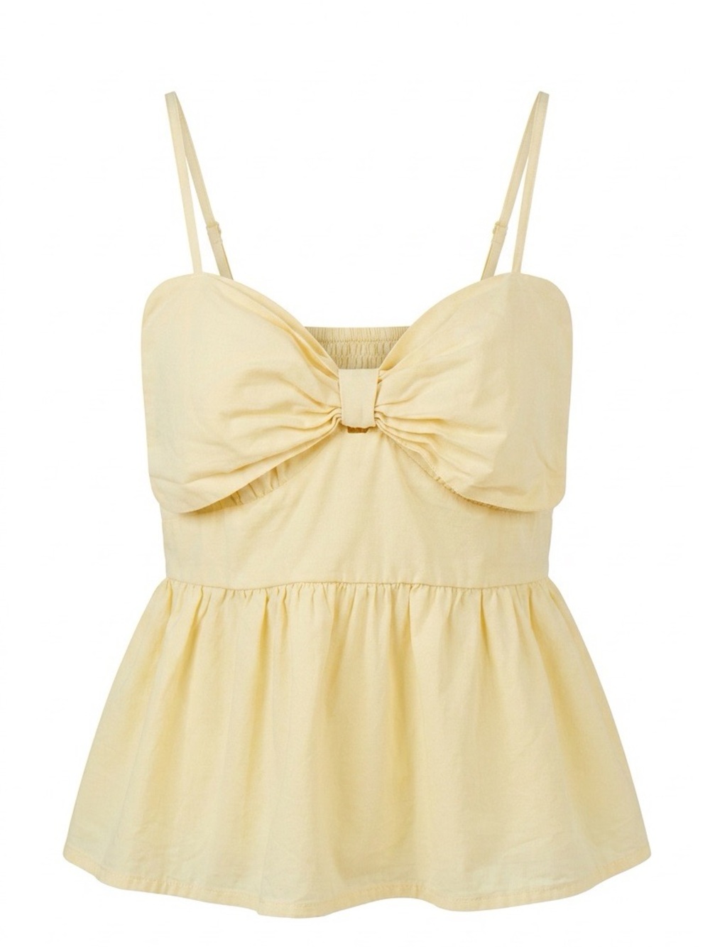 Japna Pastel Yellow Bow Front Babydoll Top Sweetheart Peplum Cami Tank - Size M
